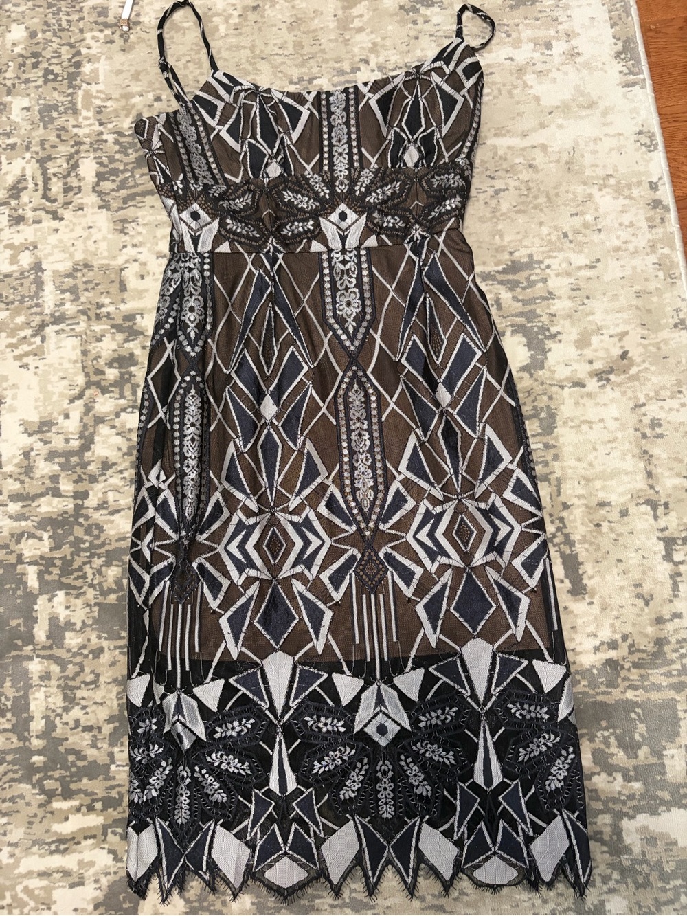 BCBGMaxAzria Brown and Black Embroidered Midi Dress